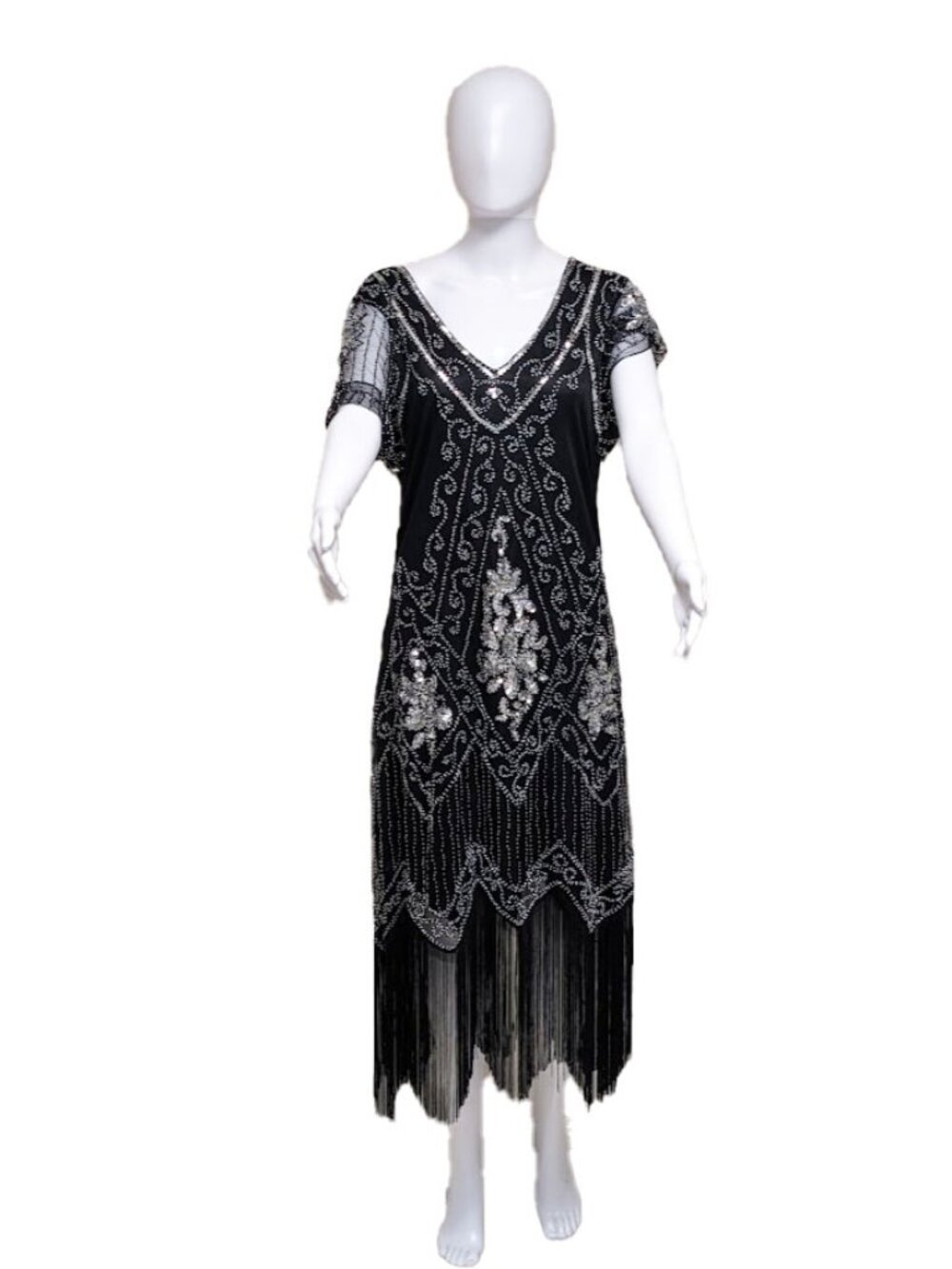 BABEYOND Black Flapper Fringe Dress with Silver Beading and Sequins - Picture 2 of 6